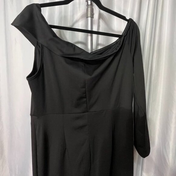 Black Off-Shoulder Formal Gown One-Sleeve Draped Neckline Size XL - Picture 7 of 10